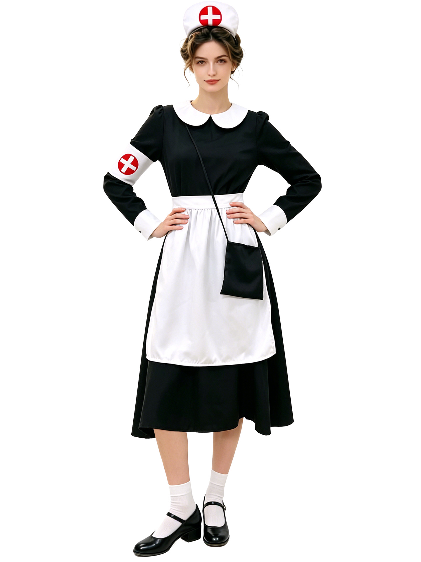 Classic Black White Nurse Uniform Set - Women Nurse Cosplay Outfit